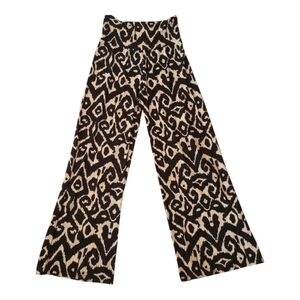 Super Line  Black and Cream Patterned Wide Leg Pants Size Large